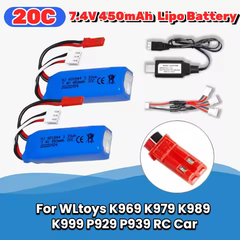 Upgrade 7.4V 450mAh 20C Lipo Battery for WLtoys K989 K999 RC Cars | High Performance with JST Connec