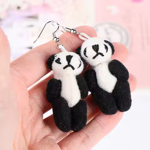 2020 Cute Cartoon Animal Bear Panda Earrings for Women HandmadeGirl Kawaii Plush Bear Dangle Drop Ea
