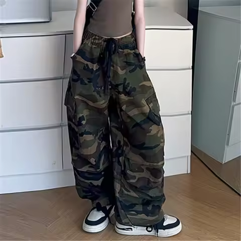 Teen Girl y2k Retro Cargo Pants Kids Hip Hop Rapper Dance Camouflage Pattern Unisex Loose Trousers K