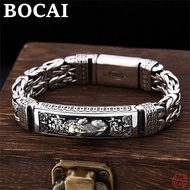 BOCAI S925 Sterling Silver Charm Bracelet for Men Ancient Coin Totem God of Wealth PiXiu Twist-chain Pure Argentum Amulet Bangle
