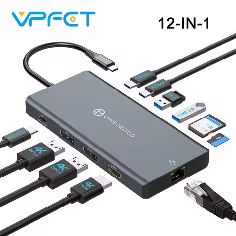 12 in 1 USB C Docking Station DP 4K@120Hz HDMI 4K@60Hz Triple Monitors Support PD 100W USB 3.2 SD TF