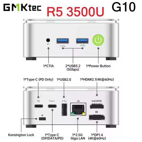 GMKtec G10 AMD Ryzen 5 3500U Mini PC DDR4 3200Mhz PCie 3.0 NVMe SSD Wifi5 BT5.0 Triple Screen Displa