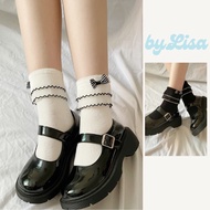 Lolita Socks with Ruffled Hem and Bow in Stretch Cotton in Black and White byLisa TN42