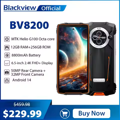Blackview BV8200 Rugged phone 6.5" 2.4K 120Hz Display MTK Helio G100Smartphone 12GB 256GB 45W Charge