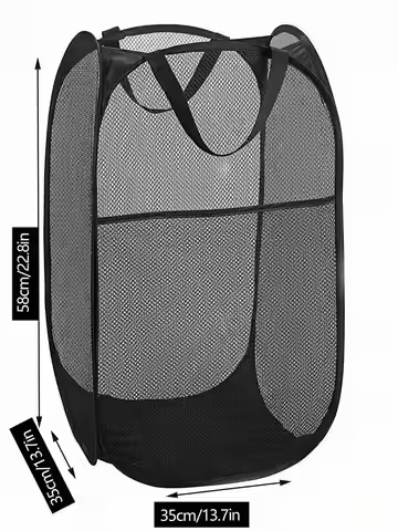 1pc Large Capacity Foldable Mesh Laundry Basket,Plain Polyester Mesh Large Laundry Hamper ,Solid Col
