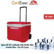 Igloo 60 QT Latitude with Roller Rot Cooler Box - For 93 Cans | Red/Gray