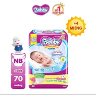 Tã dán sơ sinh Bobby NB70 mới 70 miếng- Lõi nén cotton-soft 3mm dành cho trẻ dưới 5kg
