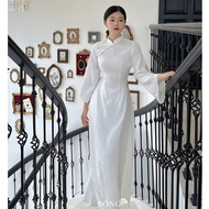 Bong innovative ao dai, high quality white silk bridal ao dai with pants (Lam Khue Ao Dai)