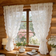 Beige Knitted Floral Lace Sheer Curtain Scalloped Edge for Daughters Bedroom Shabby Chic Embroidery 