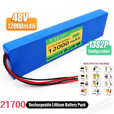 48V 13S2P 21700 Rechargeable Battery 12000mAh W/Built-in BMS 350W~700W for 48V Electric Scooters Fol
