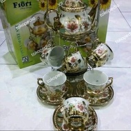 FIORI FR~1020 ITALiAN Tea Set 13Pcs Teko Cangkir Piring Tatak Rak Besi