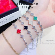TIENTHANH SILVER women's SILVER bracelet, 4-leaf clover bracelet with real white stones