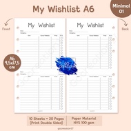 Planner Book Refill Paper Binder Wishlist Online Shopping List Simple Minimalist A6