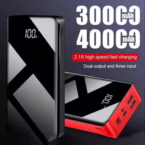 30000mAh/40000mAh Power Bank large capacity LED mirror two-way fast charge for iPhone 15 16 MINI PRO