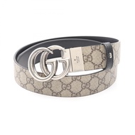 【二手】Gucci GUCCI 雙G GG Supreme 皮帶 62705592TIN976985 米色/黑色皮革 PVC 塗層帆布皮帶 男士全新