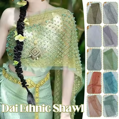 NEW Dai Shawl Thailand Glitter Lace Shawl Scarf Mesh Wrap Cape Ethnic Style Holiday Dance Costume Su