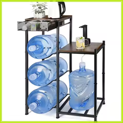 5 Gallon Water Jug Holder with Wood Shelf, Water Dispenser Stand for 5 Gal Bottle, Cooler Rack with 
