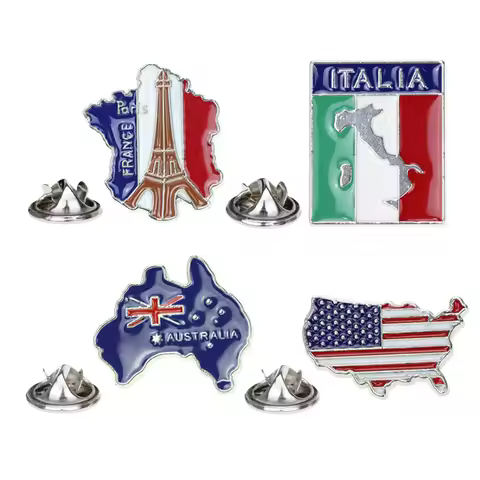 America Italy Austria France Map Brooch and Enamel Pin Paris Tower Italian Australia American Patrio