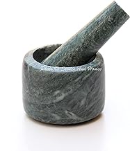 Stones And Homes Indian Green Mortar and Pestle Set Small Bowl Marble Spices Masher Stone Grinder for Kitchen 3 Inch Polished Decorative Round Medicine Pills Stone Grinder - (7.6x5.7x3.7 cm)