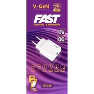 TimeToGo- Adapter Charger V-Gen Vtc1-36 Fast Charging Qc3.0 Travel Charger 18W