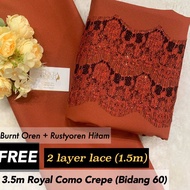 TEMA BURNT OREN / OREN BATA KAIN PASANG SEKALI LACE KAIN COMO CREPE LACE EYELASH CANTIK BUAT BAJU KU