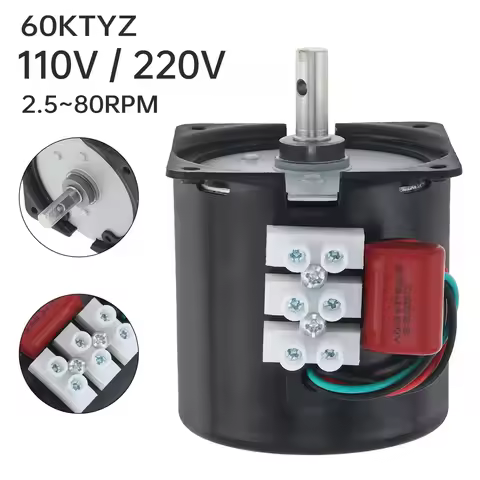 60KTYZ Synchronous Gear Motor AC 110V/220V 2.5-80RPM CW/CCW High Torque Permanent Magnet Micro Elect