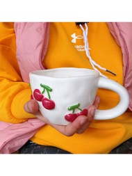 1pc Ceramic Coffee Mugs Fruit Cherry Graphic Print Coffee Cups 13.5 Oz/250 Ml Milk Tea Cup Ins Korea
