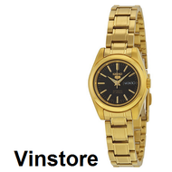 [Vinstore] Seiko 5 SYMK22 Automatic Gold Tone Stainless Steel Black Dial 21 Jewel Women Watch SYMK22