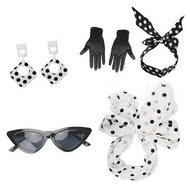 Fir 1950s Costumes 50s Outfits Scarf Cats Eyes Eyeglass Bandana Tie Headband Earring