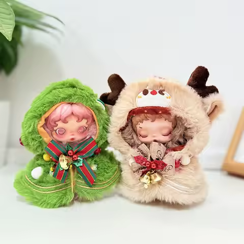 Clothes For 17cm Skull Panda Christmas & New Year Reindeer Bell Cape Plush Snowman Dress With Shawl