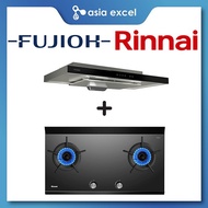 FUJIOH FR-MS1990R 90CM BLACK GLASS SLIMLINE HOOD WITH TOUCH CONTROL + RINNAI RB-2CGN 2 BURNER INNER FLAME GLASS GAS HOB