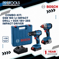 BOSCH Combo GDX 18V-285 + GSB 185-LI  c/w 2x2.0Ah batt, GAL 18V-20, Carrying  Case