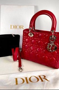 Christian Dior 迪奧 Lady Dior 黛妃包 銀扣經典藤格手提肩背包