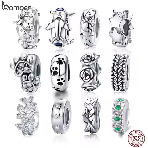 BAMOER 925 Sterling Silver Stoppers Charm fit European Luxury Bracelet for Women Charms with Silicon