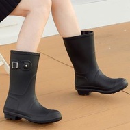 防滑防水女裝中筒雨靴 廚房工作膠鞋 耐磨水鞋 下雨必備- 黑色 36