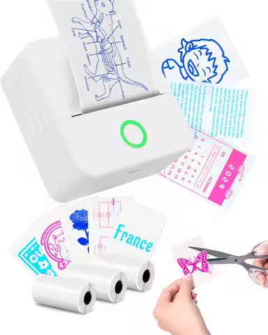 57mm Printer Mini Sticker Printer,Inkless Thermal Pocket Printer With Color On Clear Paper for Gift 