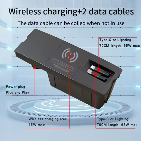 For Audi 2012-2018 A6 A7 Wireless Car Charger Telescopic Cable Fast Charging Cigarette Lighter Diver