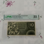 Uang Kuno Netherlands Indies 1946 Federal 10 Gulden Hijau AUNC PMG 55