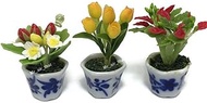3pc Miniature Flower Clay Dollhouse Fairy Garden Mini Plant Trees Ceramic Paint Furniture Bundles Ar