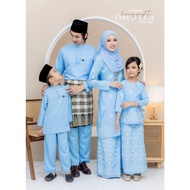 Sedondon Set Couple Baju Kurung Moden Songket Tabur Baby Blue Ibu dan Anak Plus Size Baju Raya 2024