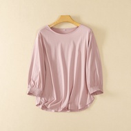 Export Spring and Autumn Womens Clothing Pure Cotton Loose Large Size Three Quarter Sleeve Big round