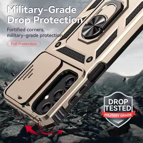 For Samsung Galaxy A15 Case Slide Window Lens Protect Armor Phone Case For Galaxy A15 Magnetic Holde