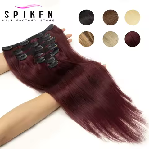 Burgundy Brazilian Remy Straight Hair Clip In Human Hair Extensions Natural Burgundy Color 99J# Clip