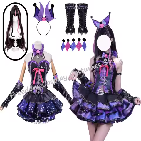 In Stock Tessa Cosplay Game Naraka Cosplay Costume Devil Lolita Purple Kuromi Dress Wig Set Hallowee