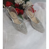 Syhafira aqila women's shoes, wedding shoes, 9 cm heel, silver