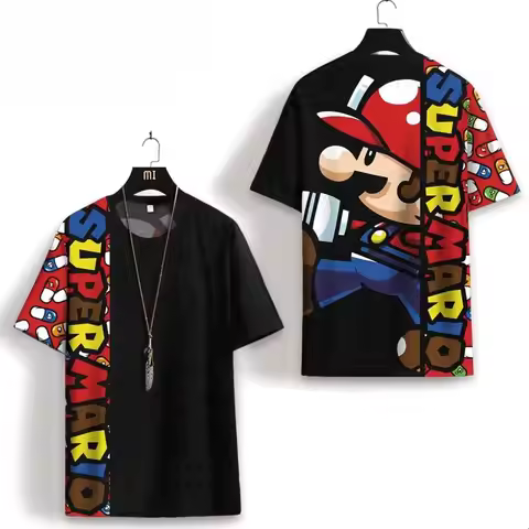 Bandai Summer Anime Short Sleeve Mario Super Mario Cartoon 3D Printed Fast Drying Breathable Comfort
