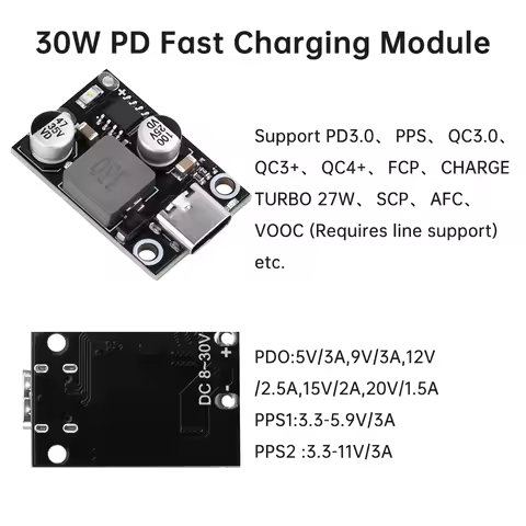Type-C QC3.0 PD3.0 DC-DC Buck Converter Charging Step Down Module 30W/45W 8-30V 9V 12V 24V to Fast Q