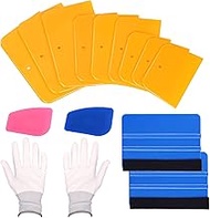 Swpeet 14Pcs 2.83" 4" 5" 6" Body Filler Spreaders with Protective Gloves Assortment Kit, Including Automotive Body Fillers Plastic Auto Spreader Auto Body Spreader with Blue Pink Putty Scraper Tools