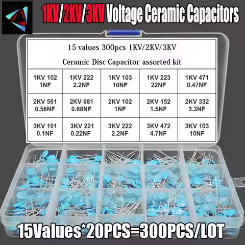 300Pcs/BOX 15Values 1KV/2KV/3KV 0.1nF-22nF 102 222 103 223 472 561 681 High Voltage Ceramic Disc Cap