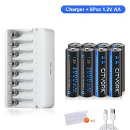 CITYORK 1.2V AA NIMH Rechargeable 2A HR6 Cel Low self discharge Batteries With 8 Slots LED USB AA AA